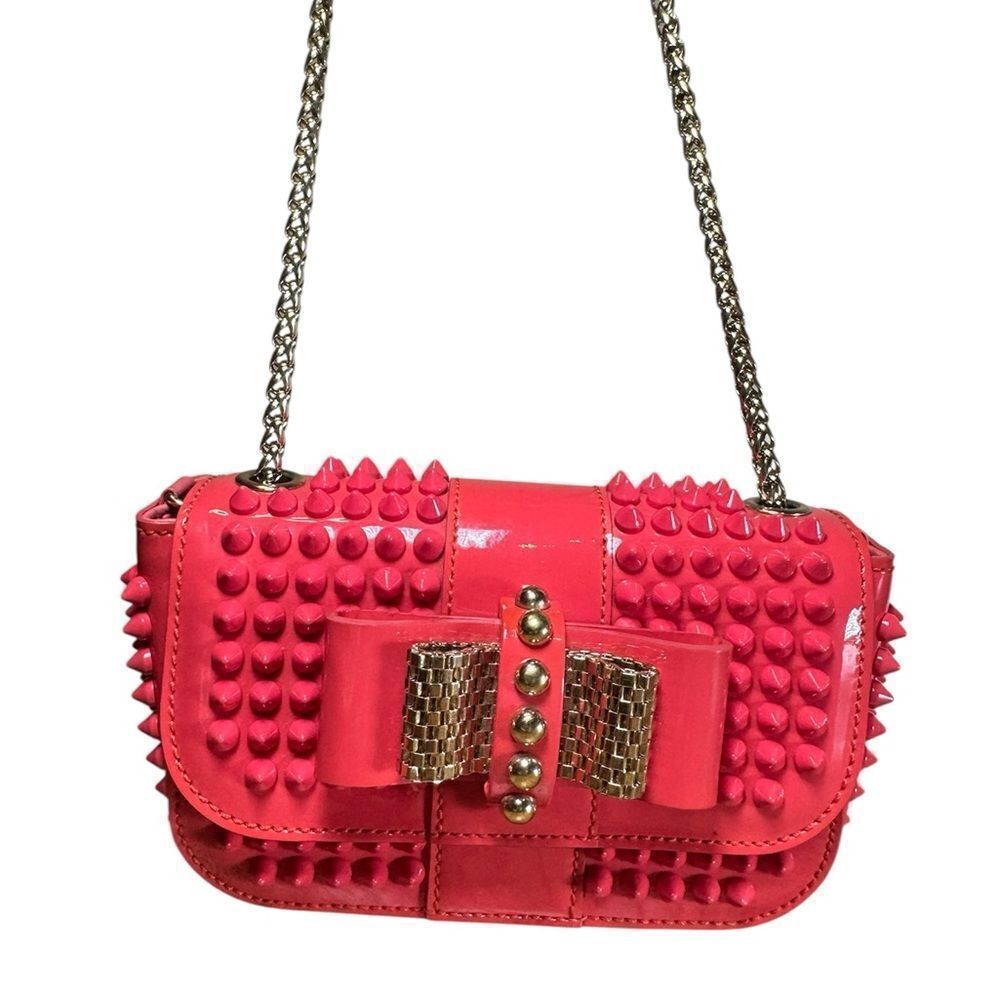 CHRISTIAN LOUBOUTIN Pink Studded Patent Leather Mini Sweet Charity Bag